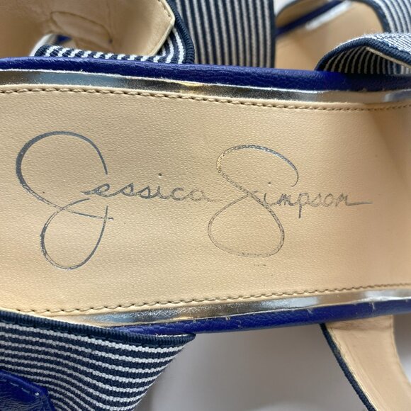 Jessica Simpson Blue with white stripped Wedge Sandal - Picture 9 of 12